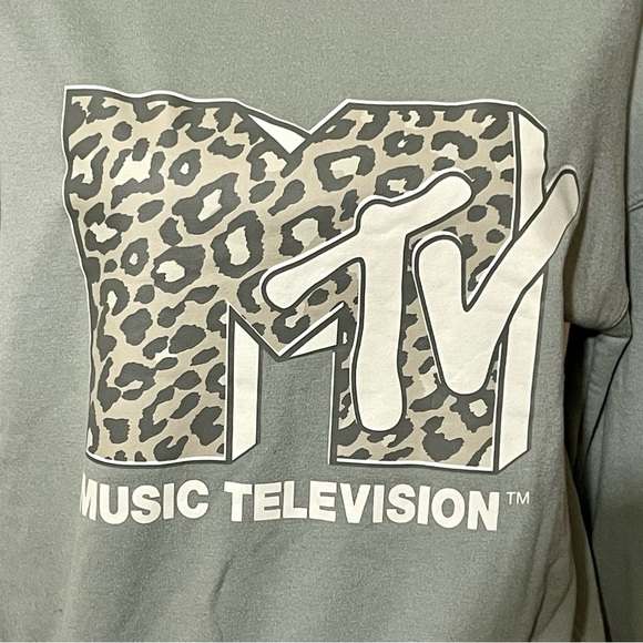 MTV Retro Olive Green Leopard Logo Sweatshirt, Sz S - Picture 5 of 9